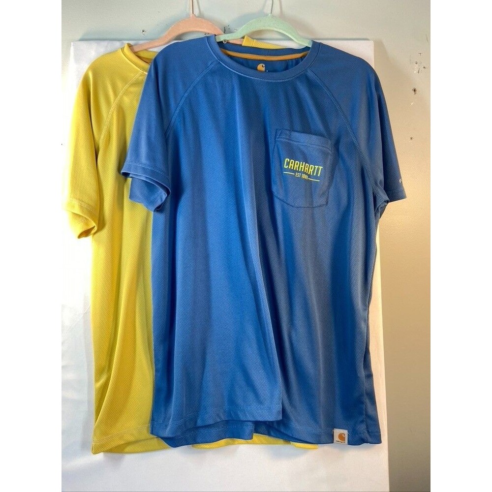 CARHARTT LOT OF 2 BLUE AND YELLOW MENS LARGE RELAXED OUTWORK OUTFISH TSHIRT